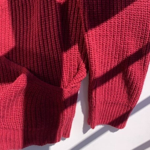 Long Sleeve Cable Knit Fuchsia Pink Wrap V Neck Sweater Ribbed Hems Women's XL - Picture 3 of 14